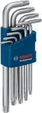 BoschTorx 内六角扳手套装，支架中配有九件扳手。.