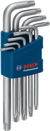 BoschTorx 内六角扳手套装，支架中配有九件扳手。.