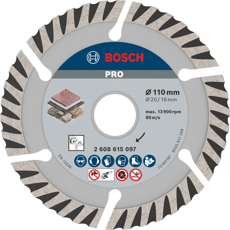 BoschPRO Stone 金刚石锯片 110 毫米，用于切割石材。.