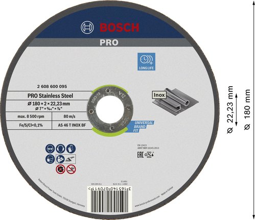 Bosch PRO 不锈钢切割盘 180x2x22.23 毫米。.