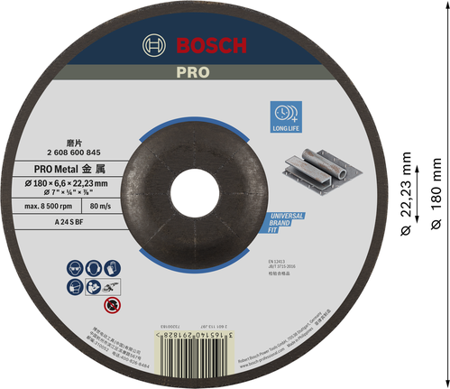 Bosch PRO 金属研磨盘 180 x 6 x 22.23 毫米。.
