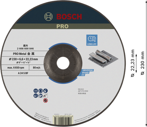 Bosch PRO 金属研磨盘 230 x 6 x 22.23 毫米。.
