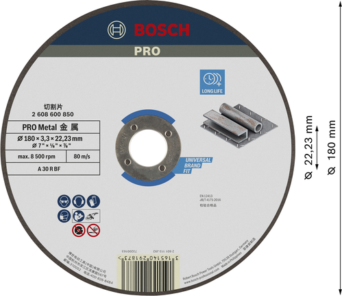 BoschPRO 金属切割片 180 x 3 x 22.23 毫米。
