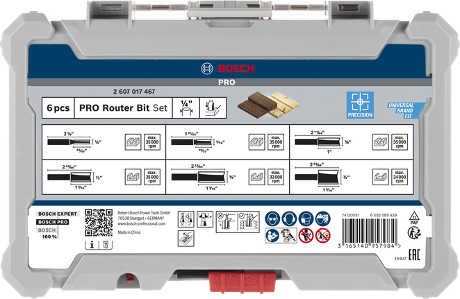 Bosch PRO 路由器钻头直套 1/4 英寸柄 6 件。.