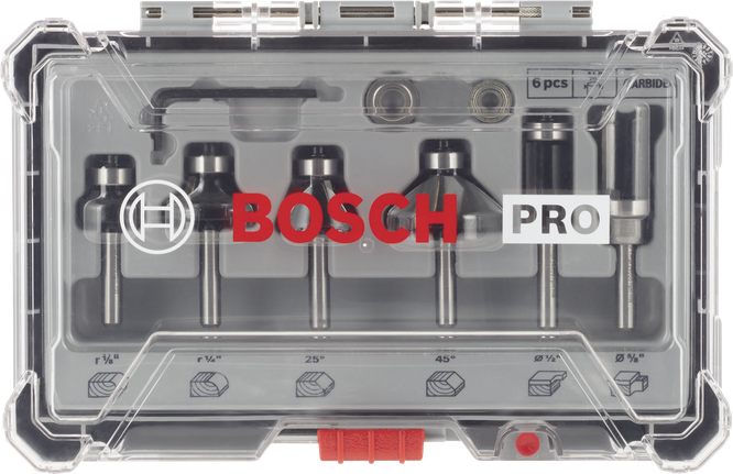 Bosch PRO 路由器钻头修整和边缘套装 1/4 英寸柄 6 件。.