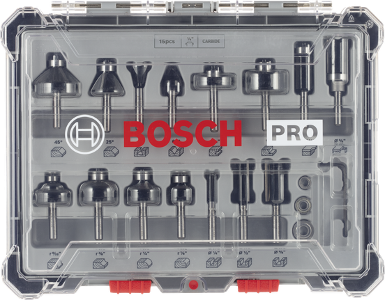 BoschPRO 1/4 英寸路由器钻头套装 15 件.