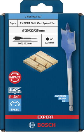BoschEXPERT Self Cut Speed 铲形钻头套装 20/22/25 毫米.