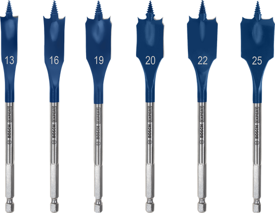 Bosch EXPERT 自切高速铲形钻头套装，6 种尺寸。.