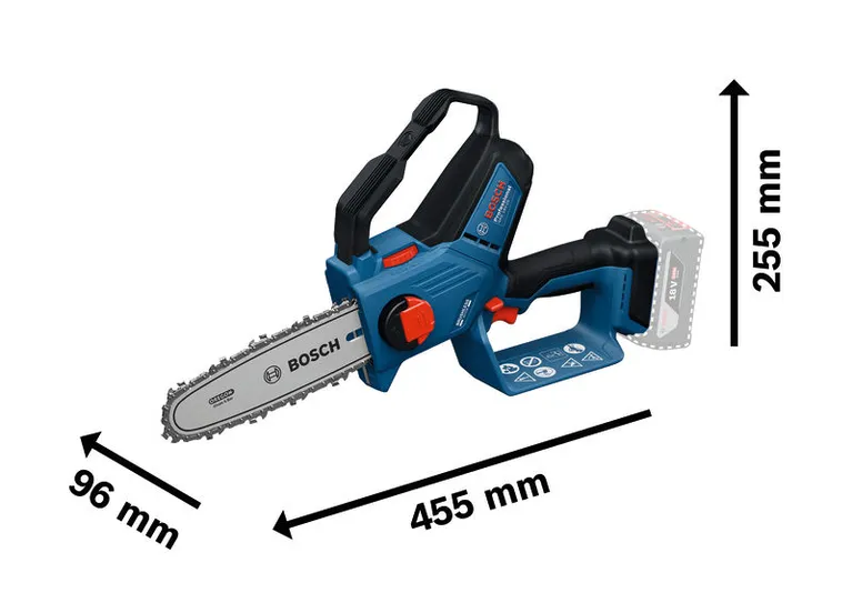 BoschGKE 18V-20 无绳修枝锯，带尺寸。.