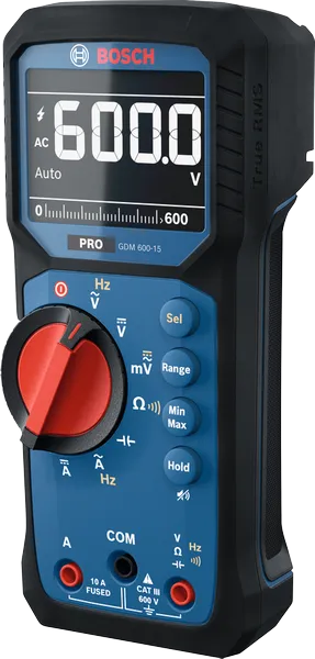 BoschGDM 600-15 数字万用表显示 600 伏。
