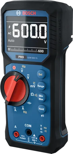 BoschGDM 600-15 数字万用表显示 600 伏。