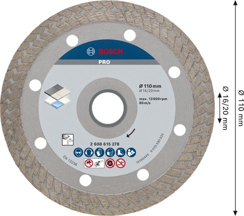 Bosch PRO 硬质陶瓷金刚石切割片，110 毫米。.