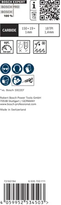Bosch EXPERT Thin Tough Metal S 922 EHM 往复锯片。.