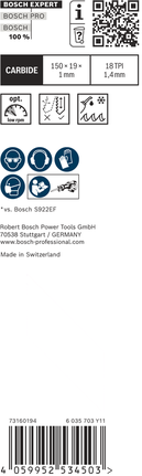 Bosch EXPERT Thin Tough Metal S 922 EHM 往复锯片。.