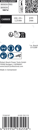 Bosch EXPERT 厚实金属 S 955 CHC 往复锯片 150 毫米 8TPI。.