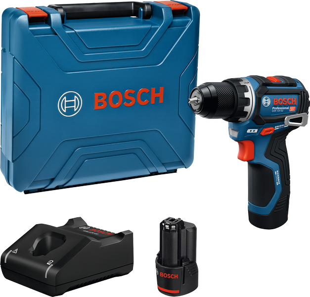 BoschGSR 12V-32 无绳电钻套装，配有电池和盒子。.