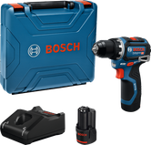 BoschGSR 12V-32 无绳电钻套装，配有电池和盒子。.