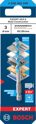 BoschEXPERT HEX-9 3×90 毫米钻头包装.