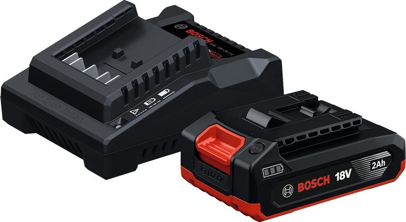 Bosch18V 无绳工具电池和充电器套装。