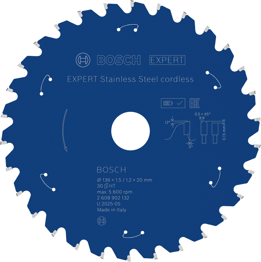 BoschEXPERT 不锈钢无绳圆锯片，136 毫米。