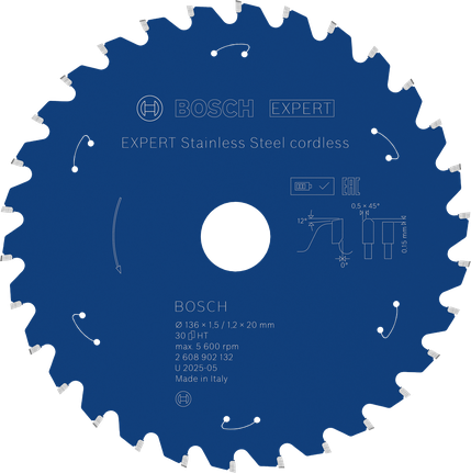 BoschEXPERT 不锈钢无绳圆锯片，136 毫米。