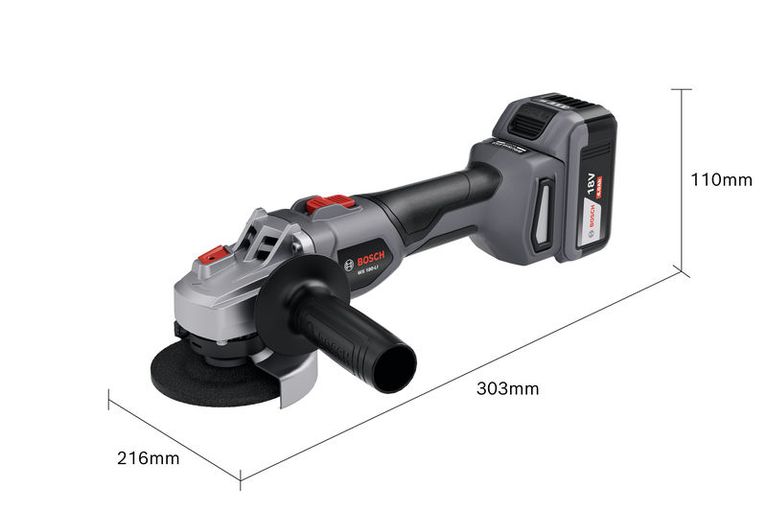 BoschWS 180-LI 无绳角磨机，尺寸如下。.
