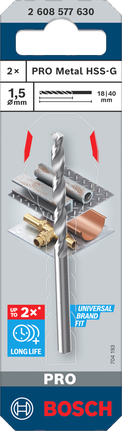 BoschPRO金属HSS-G 1.5×18×40毫米钻头.