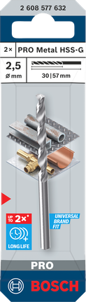 BoschPRO金属HSS-G 2.5×30×57毫米钻头.