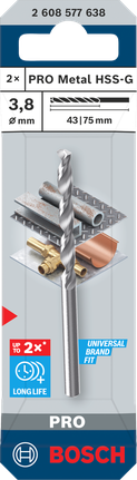 BoschPRO金属HSS-G 3.8×43×75毫米钻头.