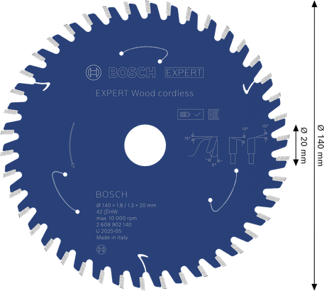 BoschEXPERT Wood 无绳圆锯片，140 毫米 42T。.