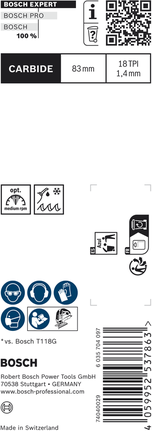 BoschEXPERT Tough Metal T118EHM 曲线锯刀片，用于切割金属。.