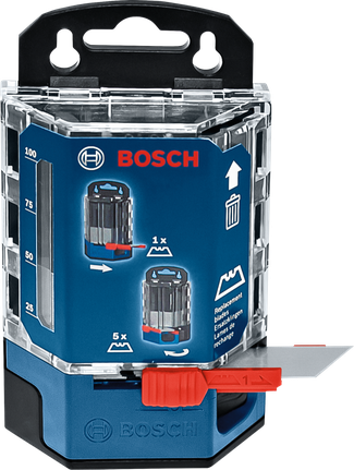 刀片分配器，带有一个红色滑块，显示已伸出可供使用的单片多用途刀片。