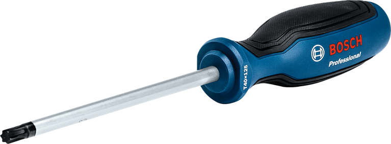 蓝黑相间的星形螺丝刀，配有符合人体工程学的手柄。