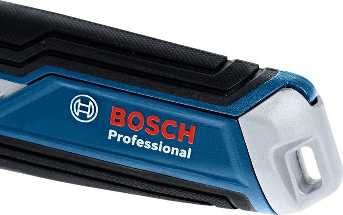 蓝黑色电动工具手柄，带有纹理握把。