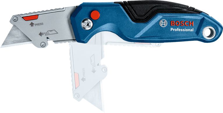 图中展示了带有可伸缩刀片的折叠式多用途刀的展开和折叠状态。