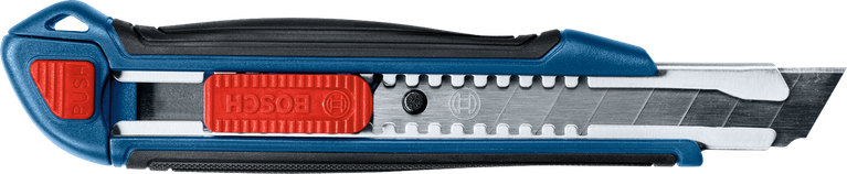 带可伸缩分段刀片和纹理手柄的实用刀。