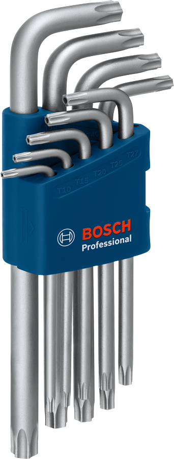 Bosch六角扳手 Torx 套装 9 件，带 S2 钢制扳手座。