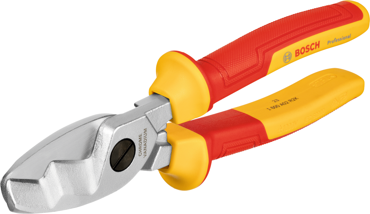 BoschVDE认证电缆剪，带绝缘红黄手柄。
