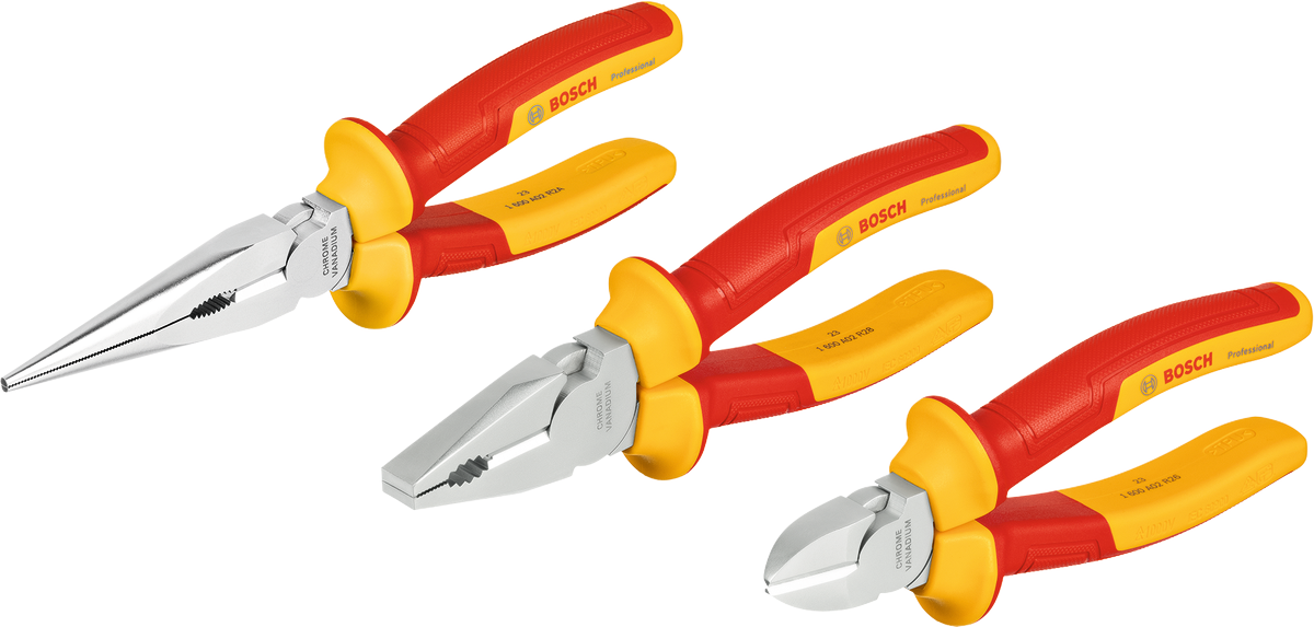 BoschVDE 钳子套装 3 件套，带绝缘手柄。