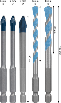 Bosch EXPERT HEX-9 钻头套装适用于硬陶瓷和多种结构。.