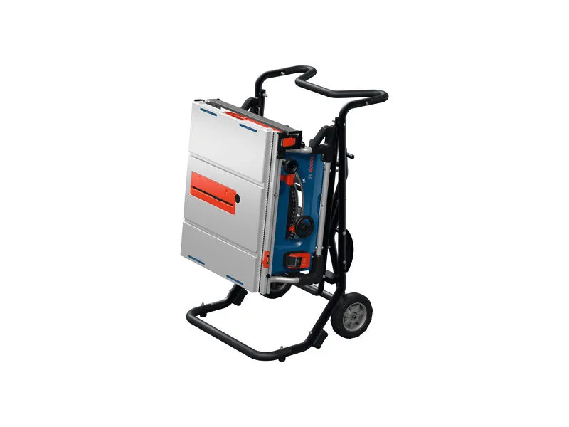 BoschGTA50W 锯架，带台锯，处于运输模式。