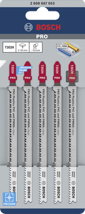 BoschPRO Plastics T302H PVC 和 PMMA 专用曲线锯片，5 片装。