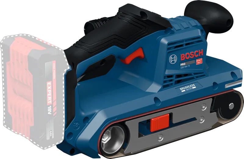 BoschGBS18V-75 带式砂光机，带 18V 电池槽。