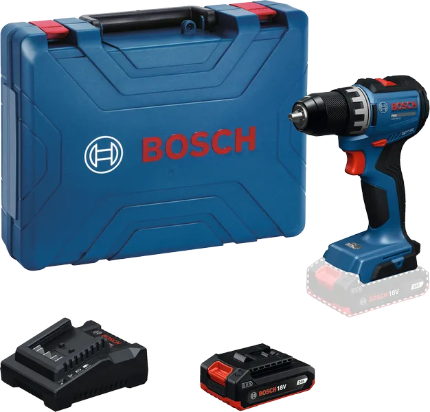 BoschGSR 18V-52 无绳电钻套装（带工具箱）。
