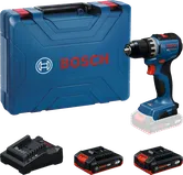 BoschGSR 18V-52 无绳电钻套装，含工具箱、电池和充电器。