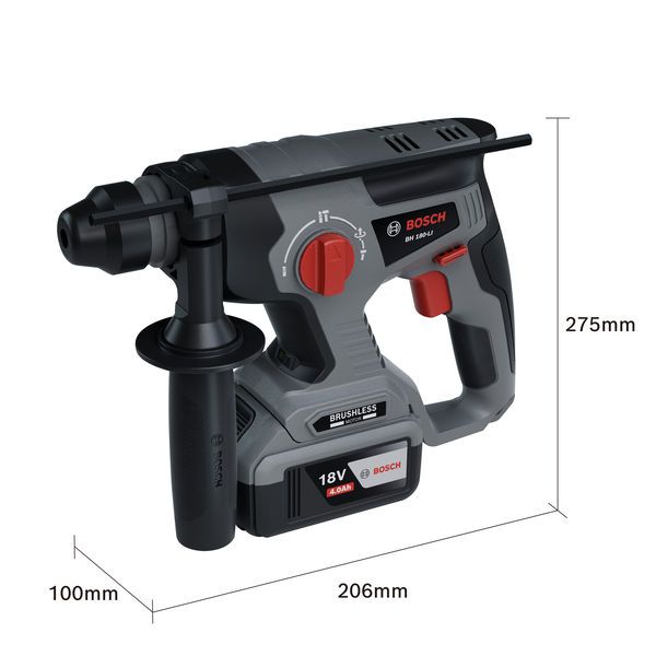 图中所示为BoschBH 180-LI 旋转锤尺寸。