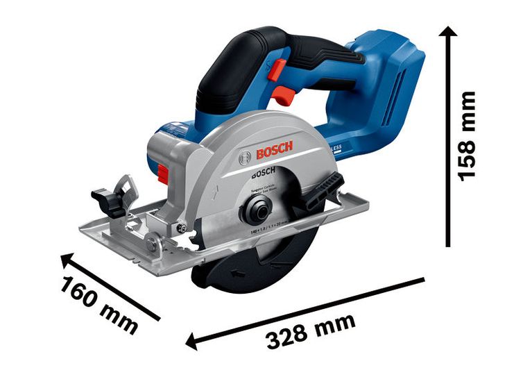 BoschGKS 18V-51 无绳圆锯，附尺寸说明。
