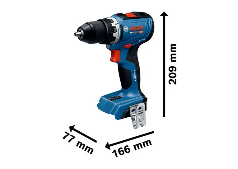 BoschGSR 18V-65 无绳电钻（裸机）及尺寸。