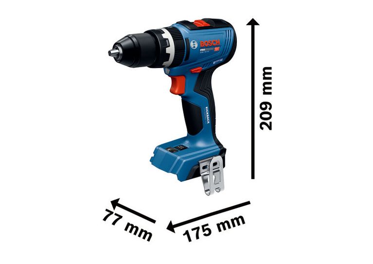 图中所示为BoschGSB 18V-65 无绳冲击钻的尺寸。
