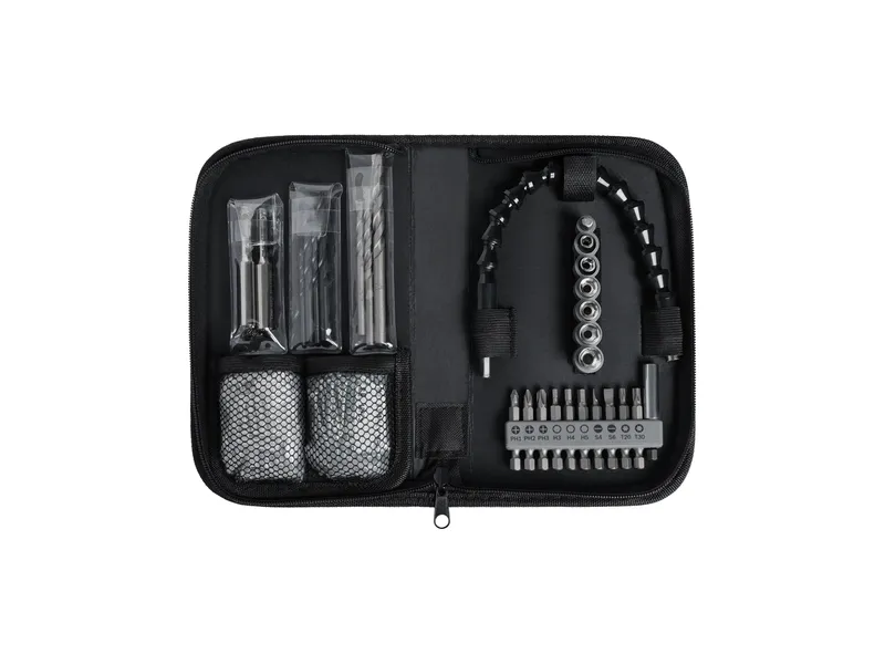 Bosch88 件配件套装，装在黑色拉链盒中。